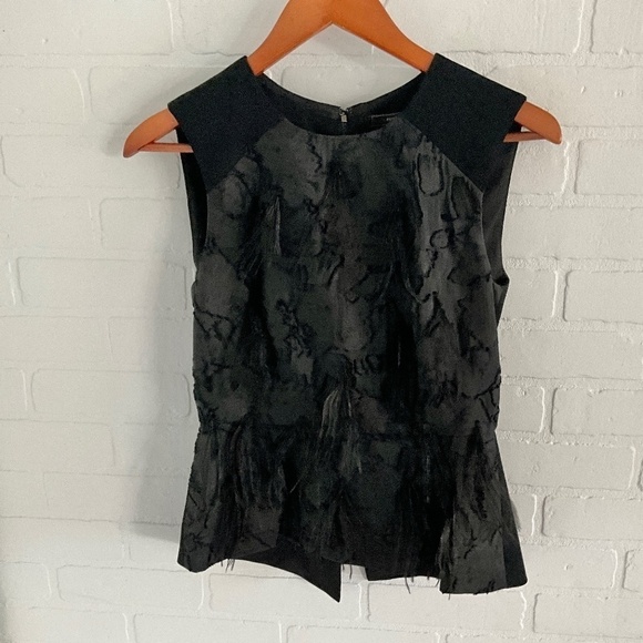 Revolve x BCBGMaxAzria Tank Top Peplum Black Marabout Feather S - Picture 1 of 9